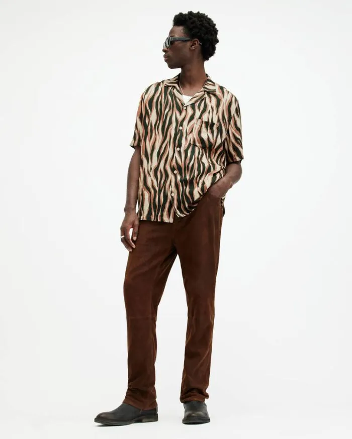 Fired Abstract Print Relaxed Fit Shirt Camel Brown Men AllSaints Shirts
