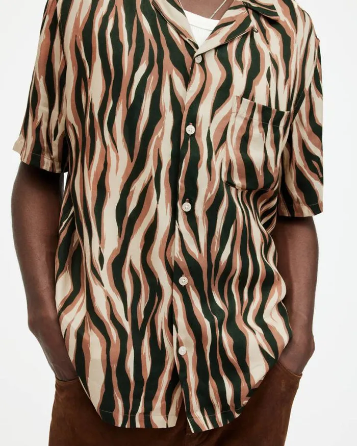 Fired Abstract Print Relaxed Fit Shirt Camel Brown Men AllSaints Shirts