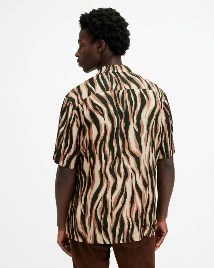 Fired Abstract Print Relaxed Fit Shirt Camel Brown Men AllSaints Shirts