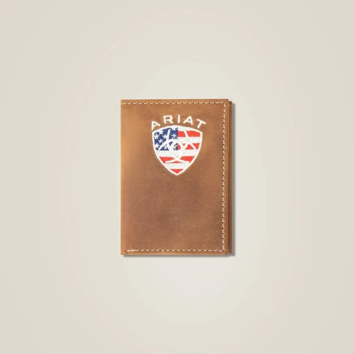 Flag Shield Trifold Wallet Brown Men Ariat Bags and Wallets