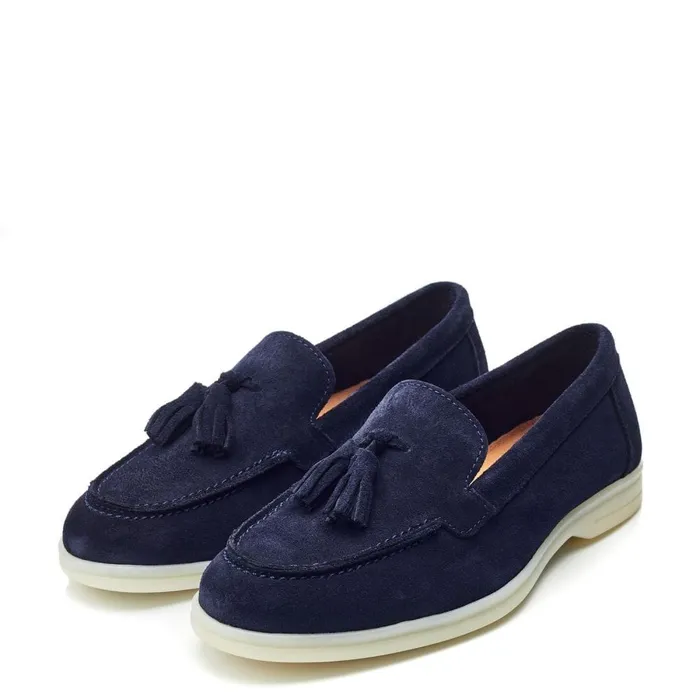 Flat And Ballerina Shoes Women Moda In Pelle Effie Navy Suede