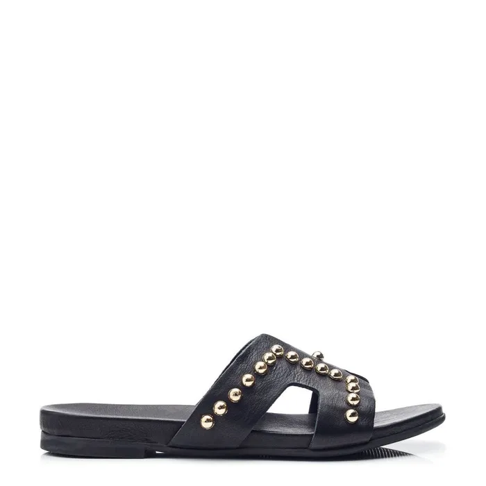 Flat Sandals Women Moda In Pelle Bsoleful BBali Black Leather
