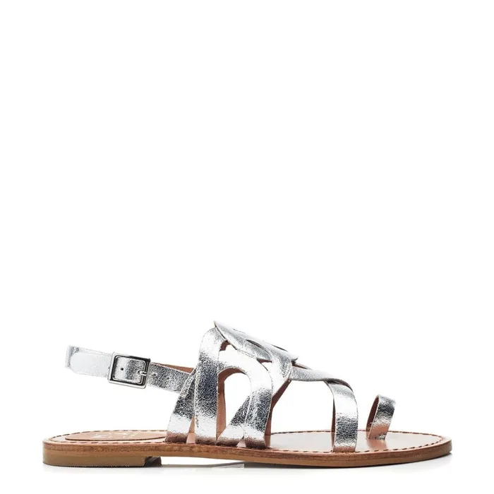 Flat Sandals Women Moda In Pelle Ophellian Silver Leather