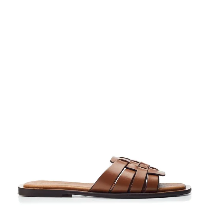 Flat Sandals Women Moda In Pelle Shoon Sh Athol Tan Leather