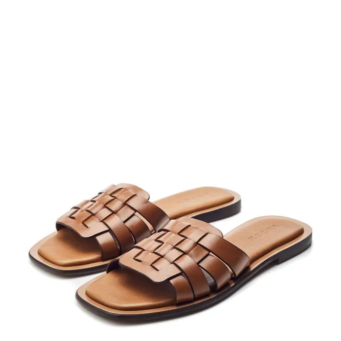 Flat Sandals Women Moda In Pelle Shoon Sh Athol Tan Leather