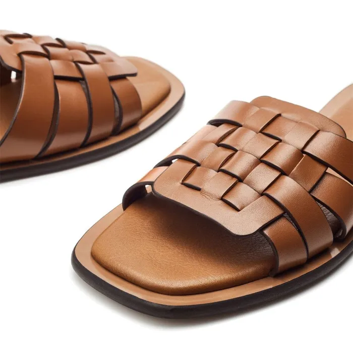 Flat Sandals Women Moda In Pelle Shoon Sh Athol Tan Leather