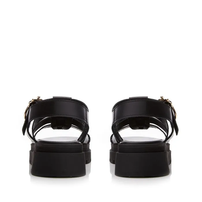 Flatform Sandals Women Moda In Pelle Obsidian Black Leather