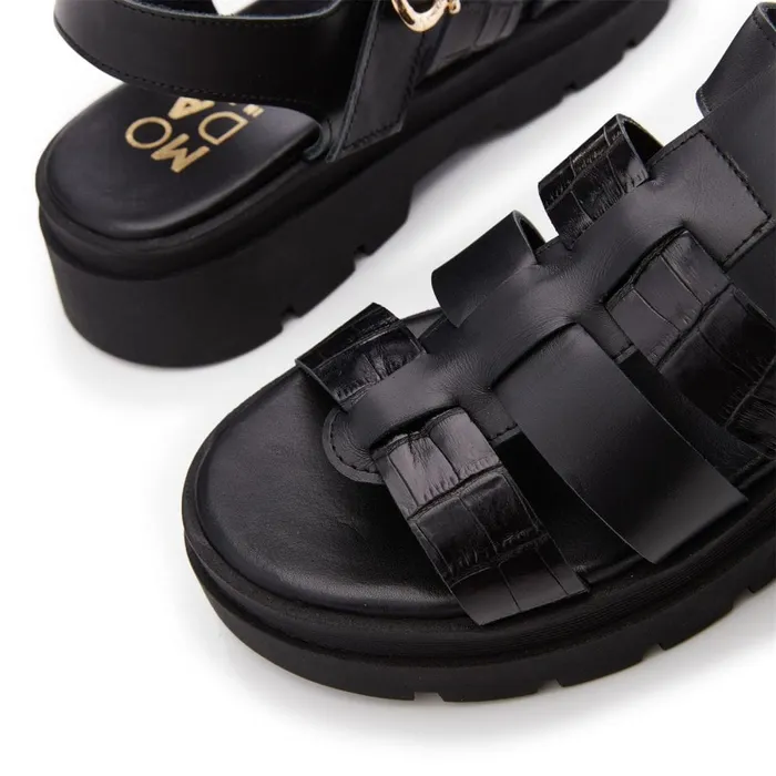 Flatform Sandals Women Moda In Pelle Obsidian Black Leather