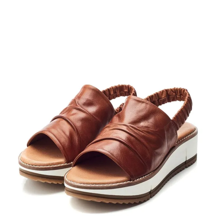 Flatform Sandals Women Moda In Pelle Prasha Tan Leather