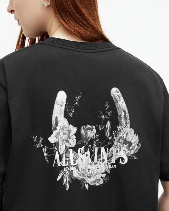 Fortuna Oversized Boyfriend TShirt Black Women AllSaints Tops and Shirts