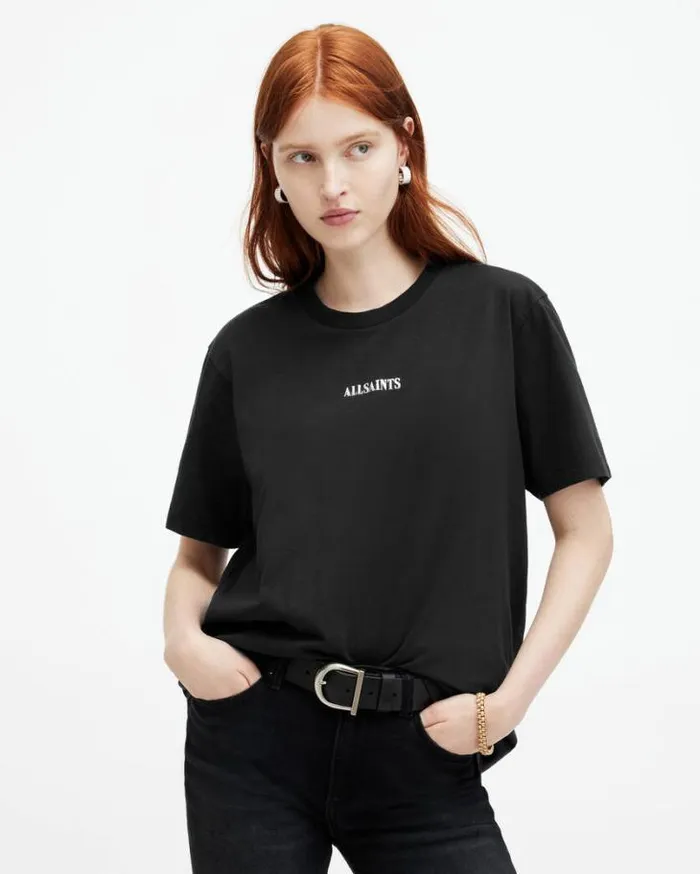 Fortuna Oversized Boyfriend TShirt Black Women AllSaints Tops and Shirts