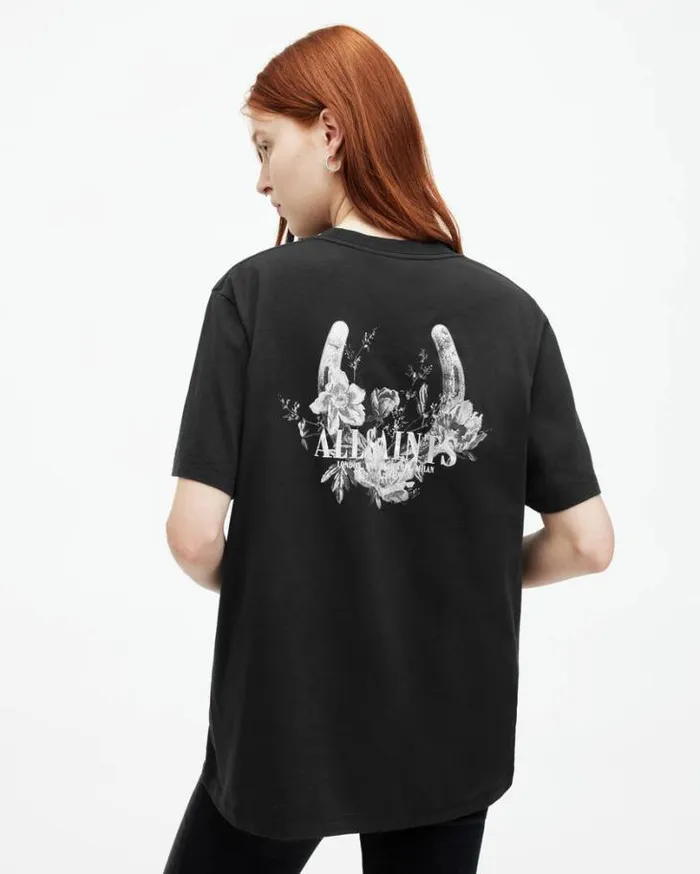 Fortuna Oversized Boyfriend TShirt Black Women AllSaints Tops and Shirts