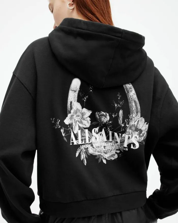 Fortuna Oversized Pippa Floral Hoodie Black Women AllSaints Sweatshirts and Hoodies