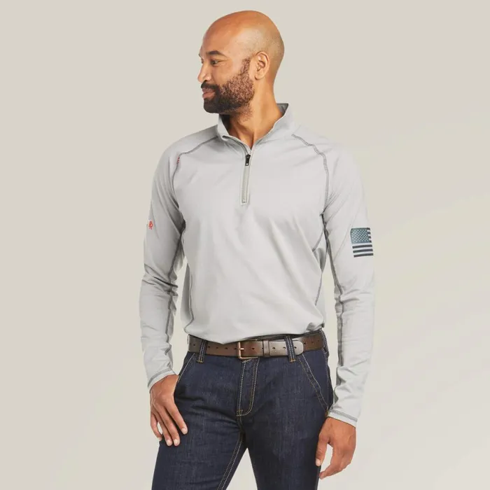 FR Combat Stretch Patriot 14 Zip Work Shirt Silver Fox Men Ariat Workwear