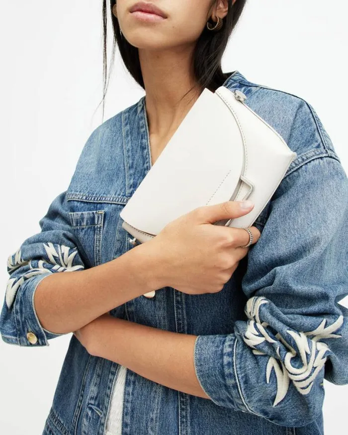 Francine Leather Crossbody Bag Desert White Women AllSaints Handbags and Wallets Francine Leather Crossbody Bag Desert White Women AllSaints Handbags and Wallets
