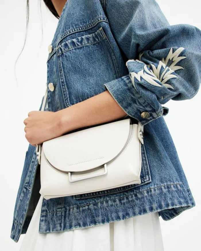 Francine Leather Crossbody Bag Desert White Women AllSaints Handbags and Wallets Francine Leather Crossbody Bag Desert White Women AllSaints Handbags and Wallets