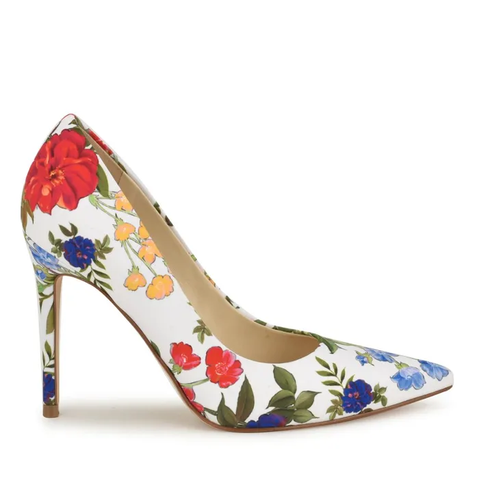 Fresh Pointy Toe Pumps White Floral Women Nine West High
