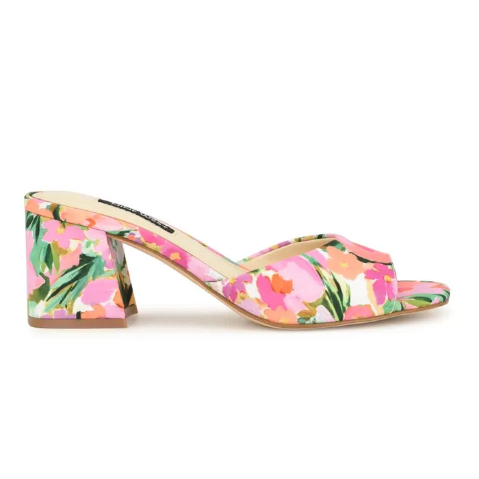 Gagen Slide Sandals Pink Floral Women Nine West Low Heel
