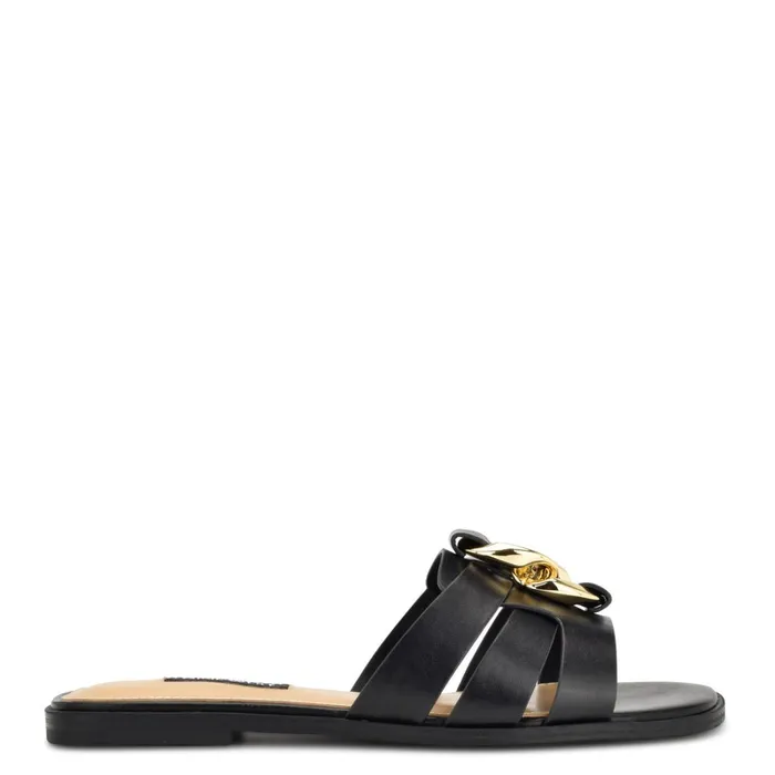 Ganlee Flat Slide Sandals Black Women Nine West Flats