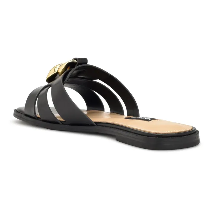 Ganlee Flat Slide Sandals Black Women Nine West Flats Ganlee Flat Slide Sandals Black Women Nine West Flats