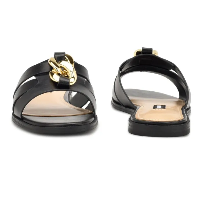 Ganlee Flat Slide Sandals Black Women Nine West Flats Ganlee Flat Slide Sandals Black Women Nine West Flats