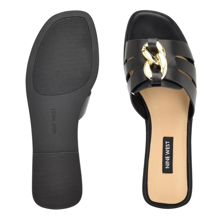 Ganlee Flat Slide Sandals Black Women Nine West Flats Ganlee Flat Slide Sandals Black Women Nine West Flats