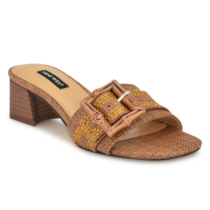 Garta Buckle Slide Sandals Brown Raffia Women Nine West Low Heel Garta Buckle Slide Sandals Brown Raffia Women Nine West Low Heel