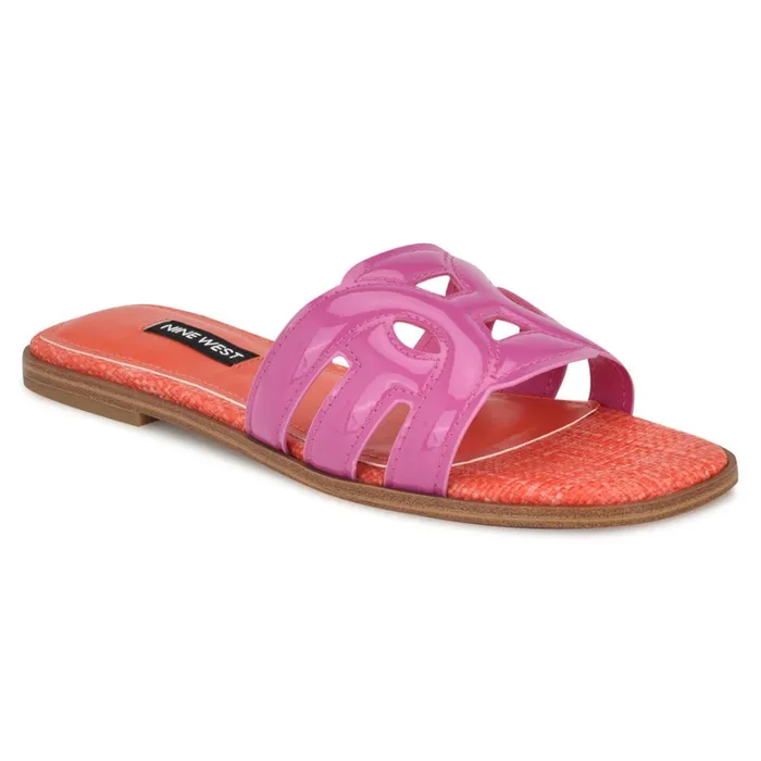 Geena Flat Slide Sandals Pinkorange Women Nine West Low Heel Geena Flat Slide Sandals Pinkorange Women Nine West Low Heel