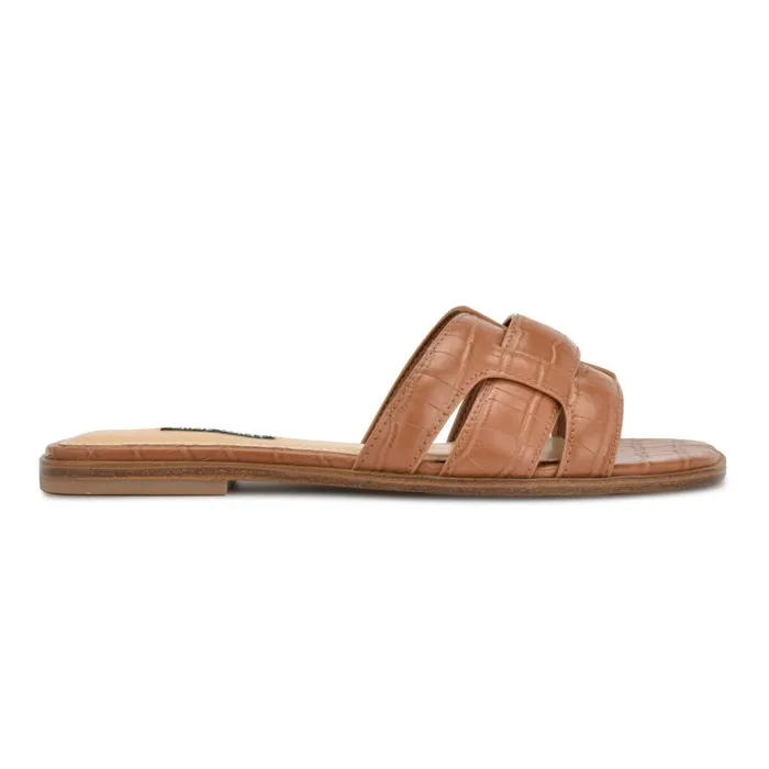 Germani Flat Slide Sandals Brown Women Nine West Flats