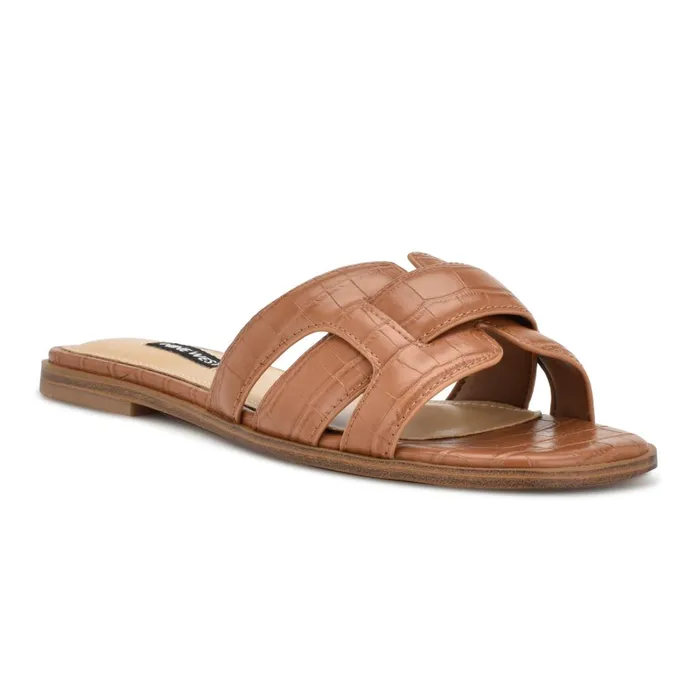 Germani Flat Slide Sandals Brown Women Nine West Flats Germani Flat Slide Sandals Brown Women Nine West Flats