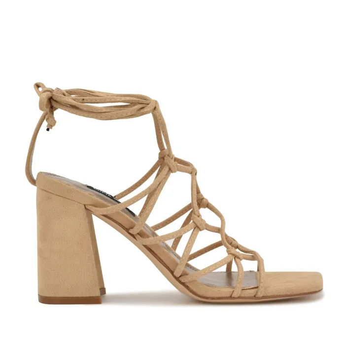 Glaven Ankle Wrap Sandals Tan Suede Women Nine West Dress