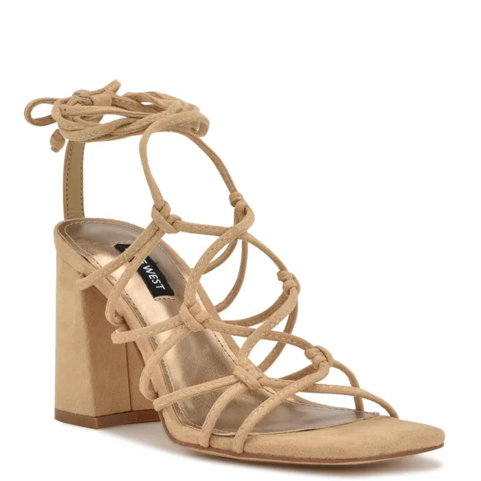 Glaven Ankle Wrap Sandals Tan Suede Women Nine West Dress Glaven Ankle Wrap Sandals Tan Suede Women Nine West Dress