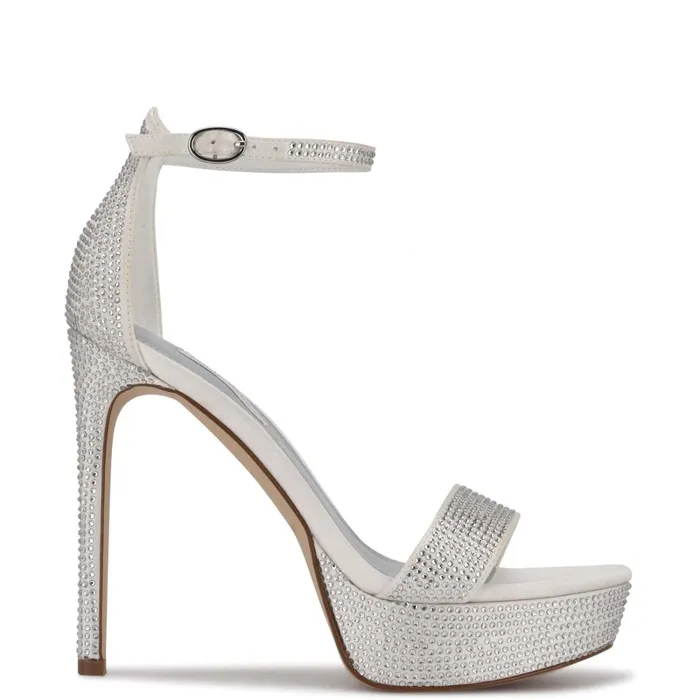 Goout Platform Sandals White Satin Women Nine West High Heels