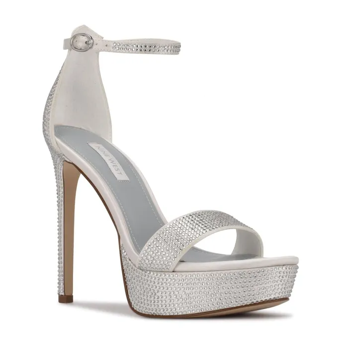 Goout Platform Sandals White Satin Women Nine West High Heels Goout Platform Sandals White Satin Women Nine West High Heels