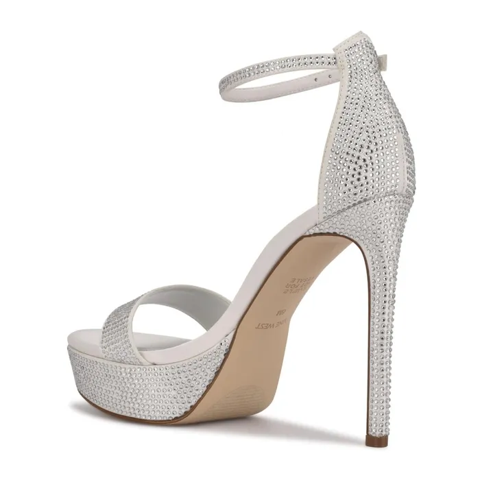 Goout Platform Sandals White Satin Women Nine West High Heels Goout Platform Sandals White Satin Women Nine West High Heels
