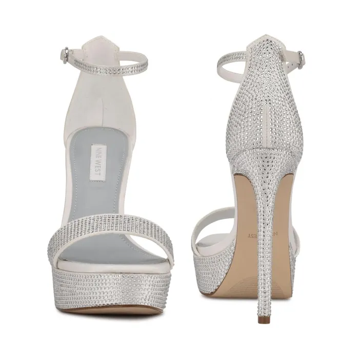 Goout Platform Sandals White Satin Women Nine West High Heels Goout Platform Sandals White Satin Women Nine West High Heels