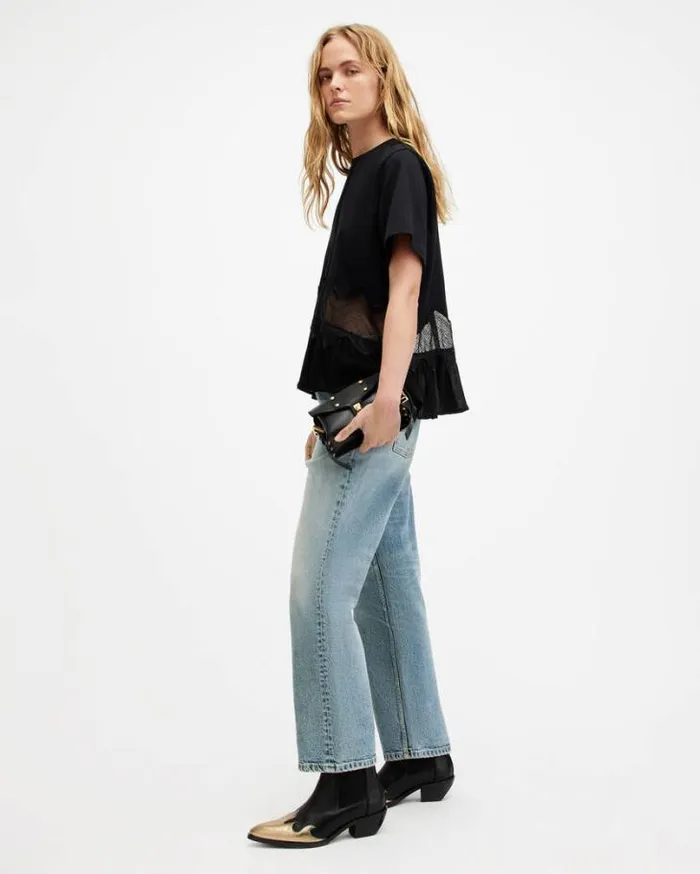 Gracie Lace Panelled Oversized TShirt Black Women AllSaints Tops and Shirts