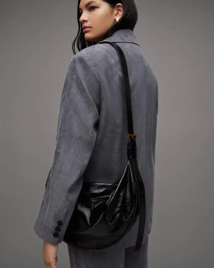 Half Moon Leather Shoulder Bag Black Women AllSaints Handbags and Wallets