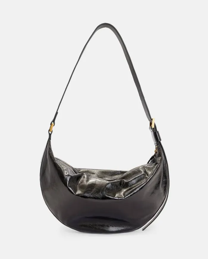 Half Moon Leather Shoulder Bag Black Women AllSaints Handbags and Wallets