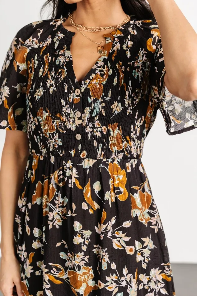 Hathaway Midi Dress Black Floral Women Baltic Born Bump Friendly Hathaway Midi Dress Black Floral Women Baltic Born Bump Friendly