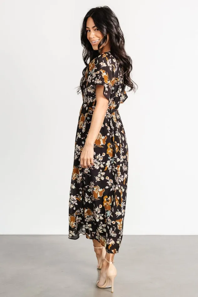 Hathaway Midi Dress Black Floral Women Baltic Born Bump Friendly Hathaway Midi Dress Black Floral Women Baltic Born Bump Friendly