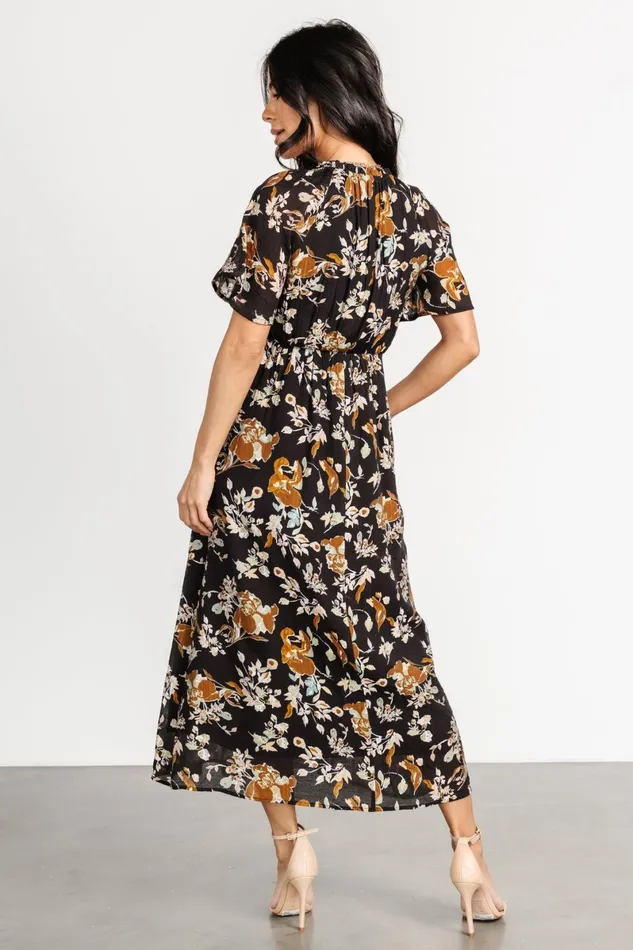 Hathaway Midi Dress Black Floral Women Baltic Born Bump Friendly Hathaway Midi Dress Black Floral Women Baltic Born Bump Friendly