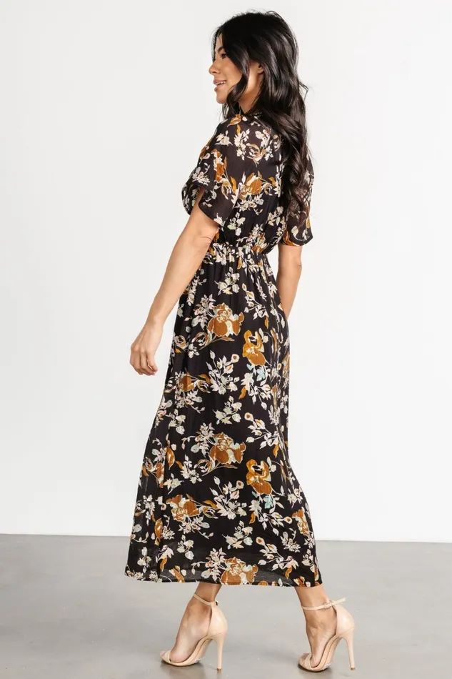 Hathaway Midi Dress Black Floral Women Baltic Born Bump Friendly Hathaway Midi Dress Black Floral Women Baltic Born Bump Friendly