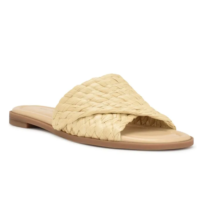 Havah Flat Slide Sandals Natural Women Nine West Low Heel Havah Flat Slide Sandals Natural Women Nine West Low Heel