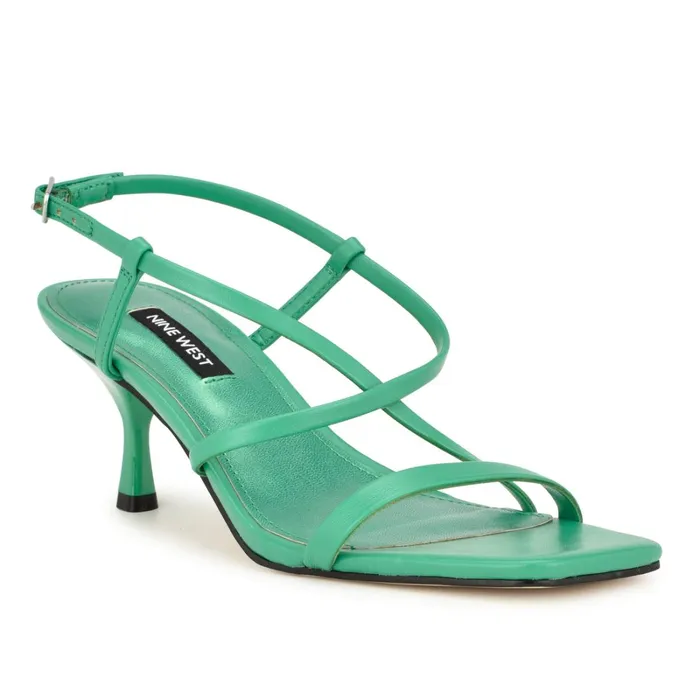 Haya Strappy Sandals Green Women Nine West Heeled Haya Strappy Sandals Green Women Nine West Heeled