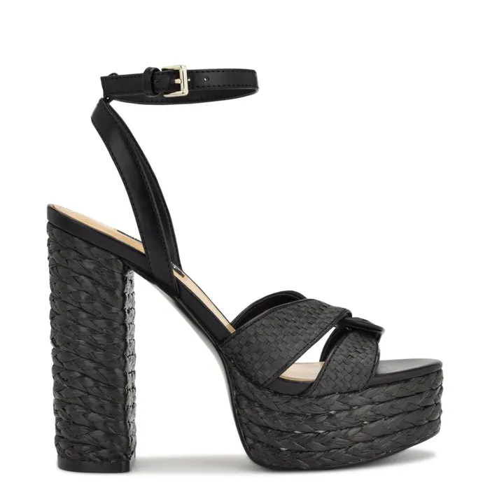 Hayya Woven Platform Sandals Black Women Nine West Dress