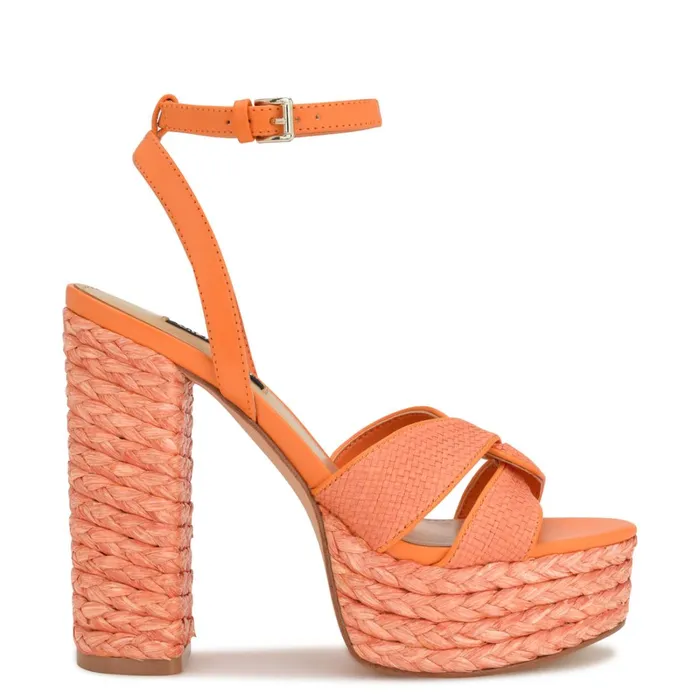Hayya Woven Platform Sandals Neon Orange Women Nine West Platforms