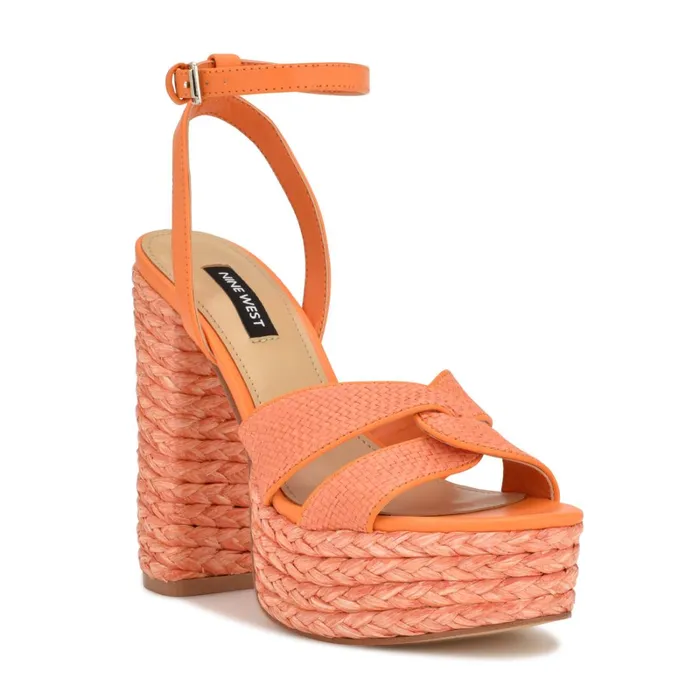 Hayya Woven Platform Sandals Neon Orange Women Nine West Platforms Hayya Woven Platform Sandals Neon Orange Women Nine West Platforms
