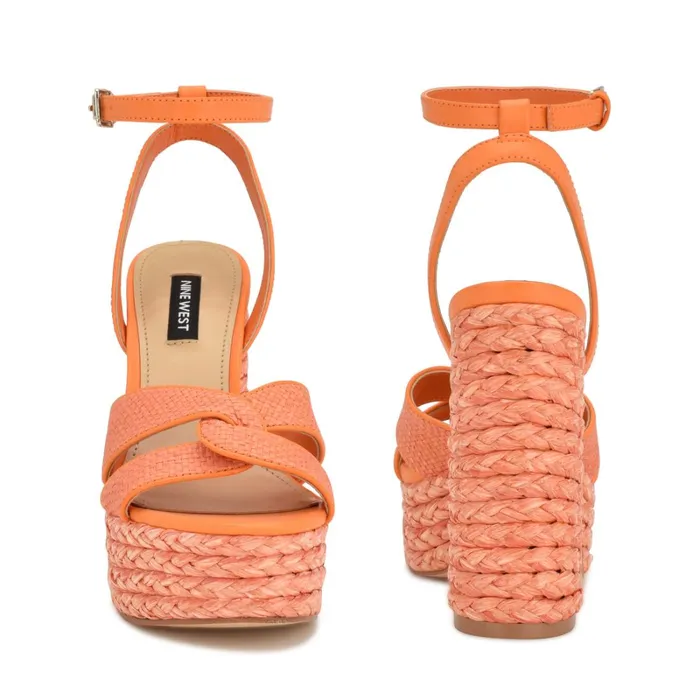 Hayya Woven Platform Sandals Neon Orange Women Nine West Platforms Hayya Woven Platform Sandals Neon Orange Women Nine West Platforms