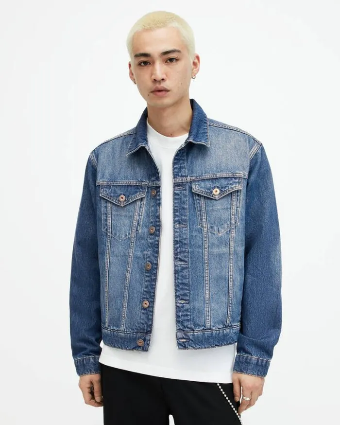 Hebden Denim Trucker Jacket Indigo Blue Men AllSaints Jackets and Coats
